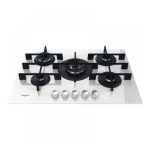Piano cottura gas Whirlpool GOWL 758 bianco 5 fuochi, vista frontale su sfondo bianco con logo Whirlpool