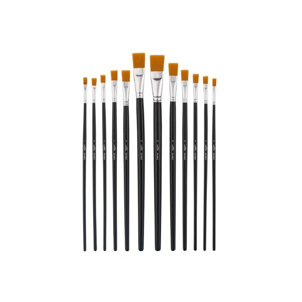 Crelando set 12 pennelli punta piatta nylon disposti a ventaglio con numerazione da 1 a 12