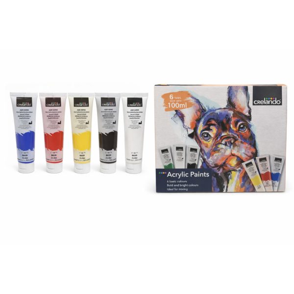 Crelando set colori acrilici 6x100ml con tubetti e confezione originale danneggiata