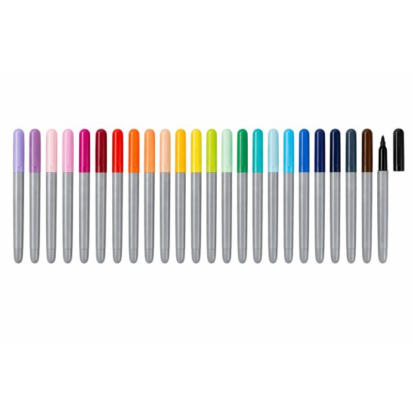 Pennarelli Crelando 24 pezzi punta tonda permanenti, set completo con colori assortiti e uno con cappuccio rimosso