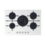 Piano cottura gas Whirlpool GOWL 758 75cm bianco, vista dall'alto centrata con manopole e icone comandi