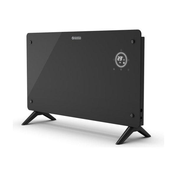 Termoconvettore Olimpia Splendid CALEO Glass WiFi 2000W vista laterale con pannello vetro nero e display touch 23°C