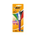 Penna BIC 4 Colori Shine viola e bianca nella confezione blister originale sigillata