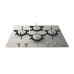 Piano cottura Candy CFX 74 P a gas 4 fuochi in acciaio inox, vista prospettica con manopole