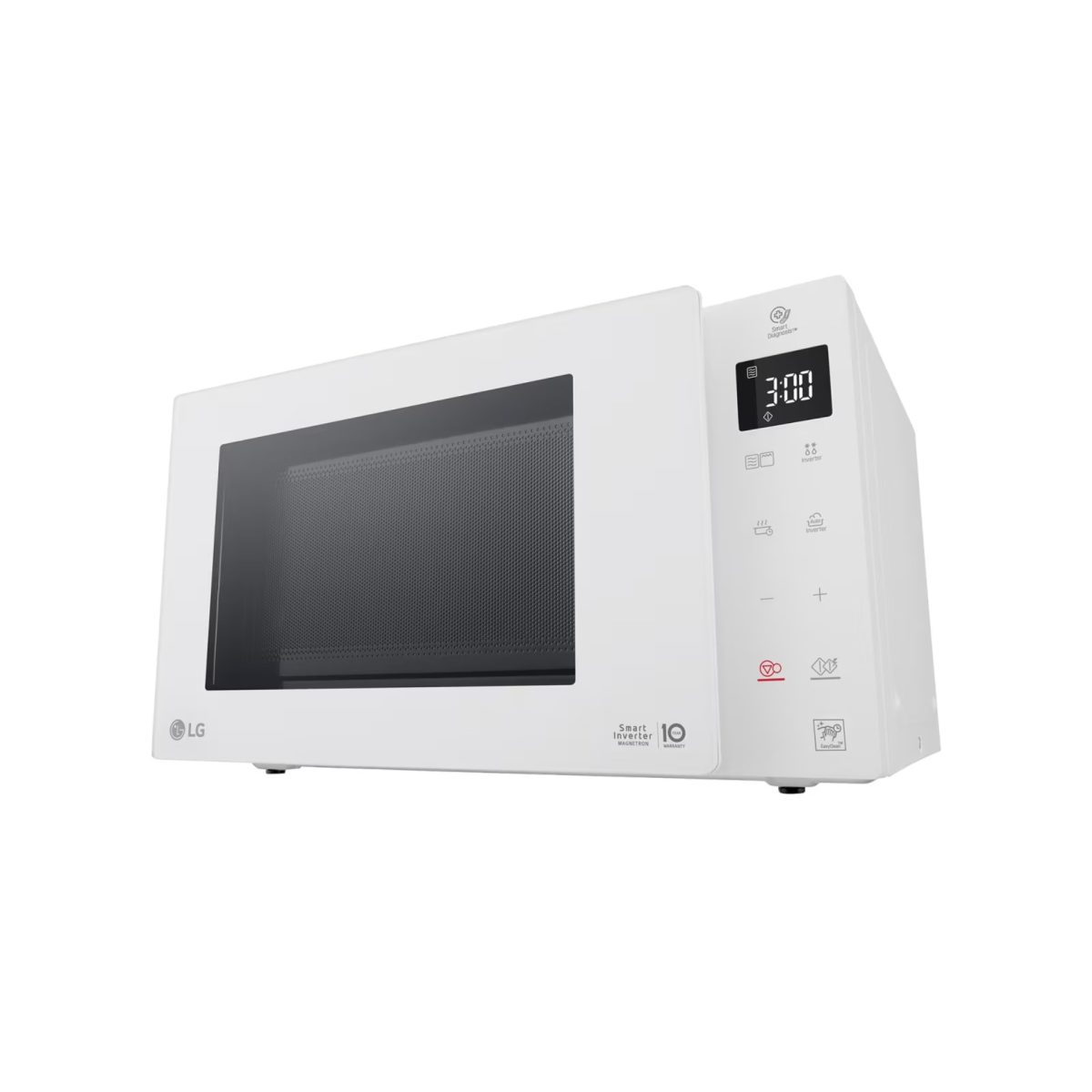 Microonde LG NeoChef MH6336GIH visto da tre quarti con dettaglio pannello comandi Smart Inverter