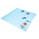 Coperta Lupilu 90x90 cm vista dall'alto con calendario, sonaglio e righello per altezza