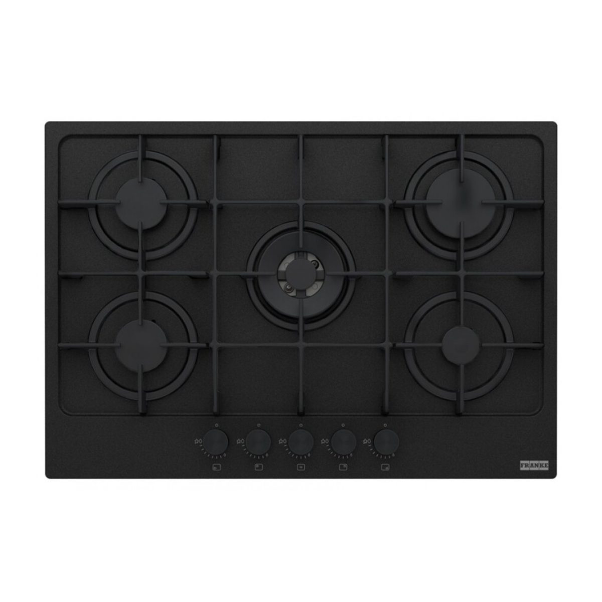 Vista frontale del piano cottura a gas Franke Maris FHMA 755 4G DC 5 fuochi Black Matt