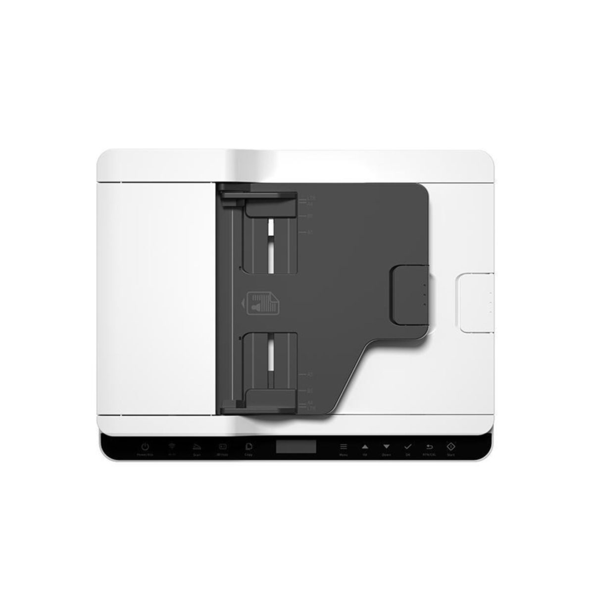 Pantum M6552NW multifunzione laser, vista dall'alto con ADF aperto e pannello controlli touch