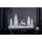Livarno decorazione natalizia da finestra in feltro LED 60x30cm applicata al vetro, effetto luminoso serale con cervi e abeti