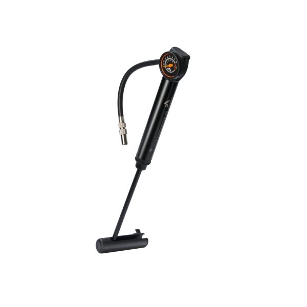 Crivit minipompa manometro portatile bicicletta 28cm, vista frontale con manometro e tubo flessibile
