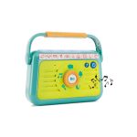 Carotina Baby Radiolina vista laterale con manico, tasti colorati e note musicali illuminate