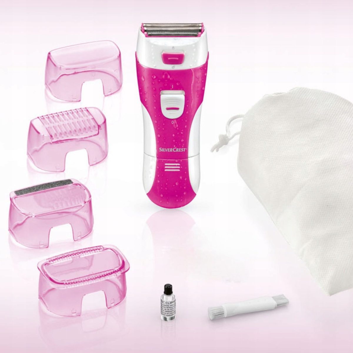 Depilatore Silvercrest SLSN 3 C3 con accessori inclusi: testine intercambiabili, olio e sacchetto