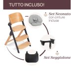 Chicco Sedia Evolutiva Meraviglia 4in1 Ebony con accessori inclusi: set neonato con cinture e set seggiolone