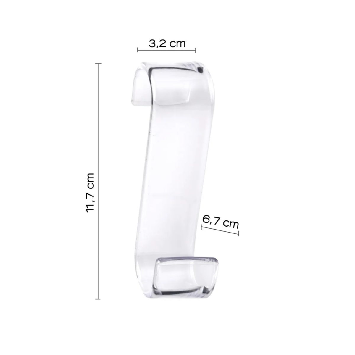 Aquasanit Jack gancio doppio per termoarredo con dimensioni quotate 6,4x11cm in resina trasparente