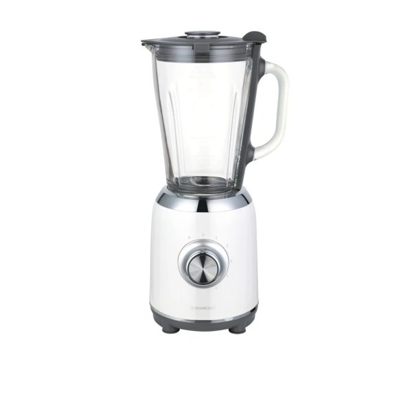 Frullatore Silvercrest 600W bianco vista frontale con brocca in vetro 2.3L e manopola selezione velocità