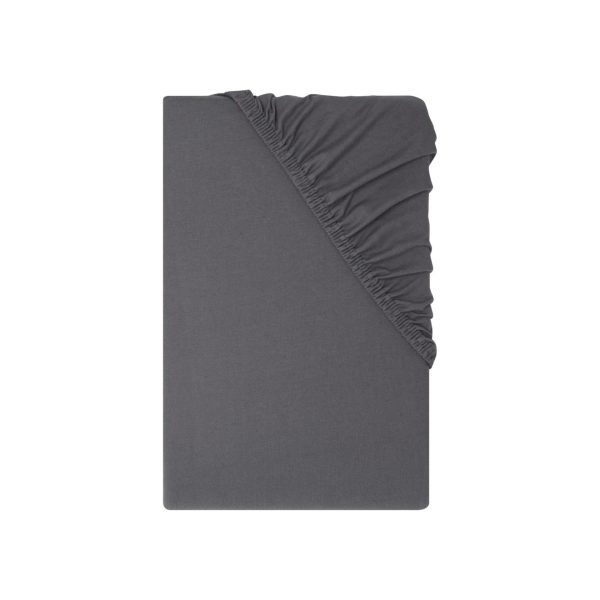 Lenzuolo con angoli Livarno in jersey di cotone grigio 140-160x200cm, vista piegata con elastico agli angoli