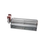 Motore ventilatore tangenziale Smeg 695211138 per raffreddamento forno, vista laterale con staffa di fissaggio