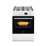 Electrolux LKK640200W cucina 60cm vista frontale con forno acceso e teglia gratinata all'interno