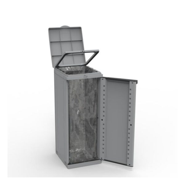 Terry Ecoline 1 armadio raccolta differenziata 110L grigio con anta e coperchio aperti, sacco interno visibile