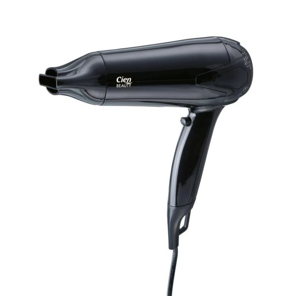 Fön Cien Beauty 2200W nero ricondizionato, vista laterale con bocchetta concentratrice e impugnatura