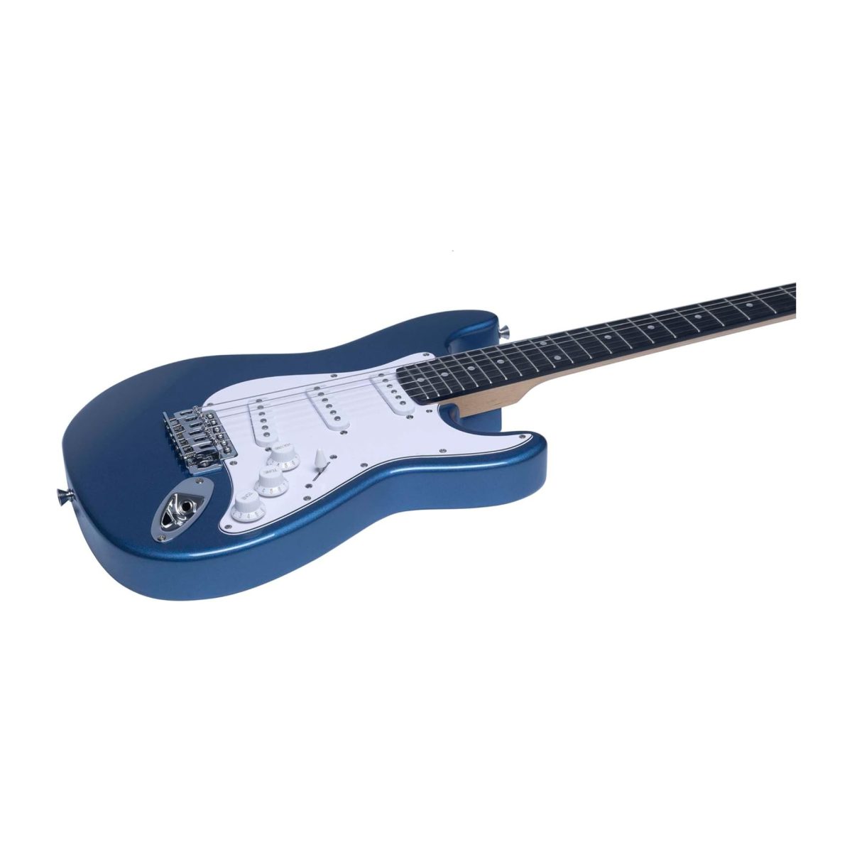 Eko Tribute ST-100 3/4 Metallic Blu, dettaglio corpo con pickup single coil e ponte tremolo