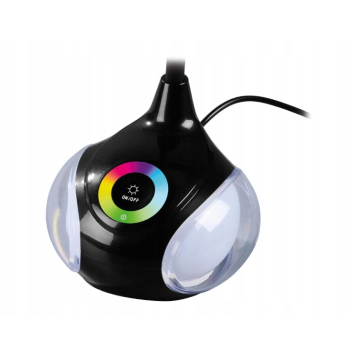 Dettaglio base touch RGB della lampada Livarno Home con pulsante ON/OFF e diffusori laterali