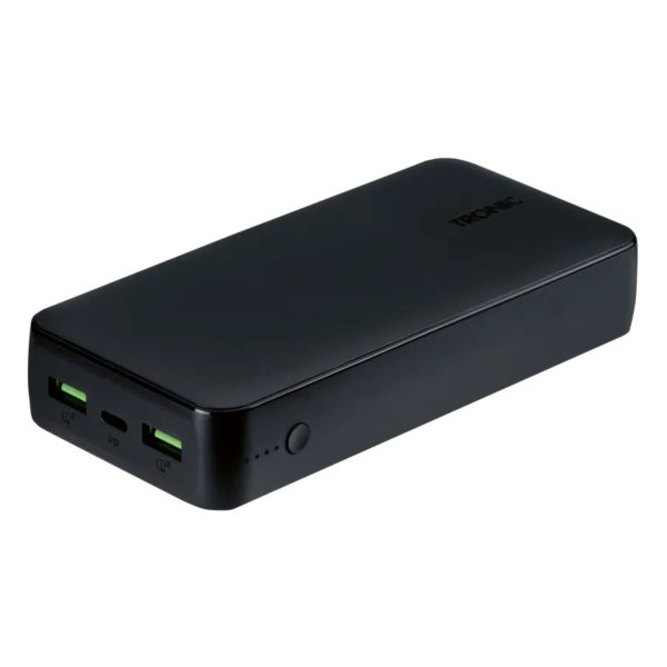 Powerbank Tronic 20000 mAh nero, vista laterale con porte USB-C PD e USB-A rapide 15W