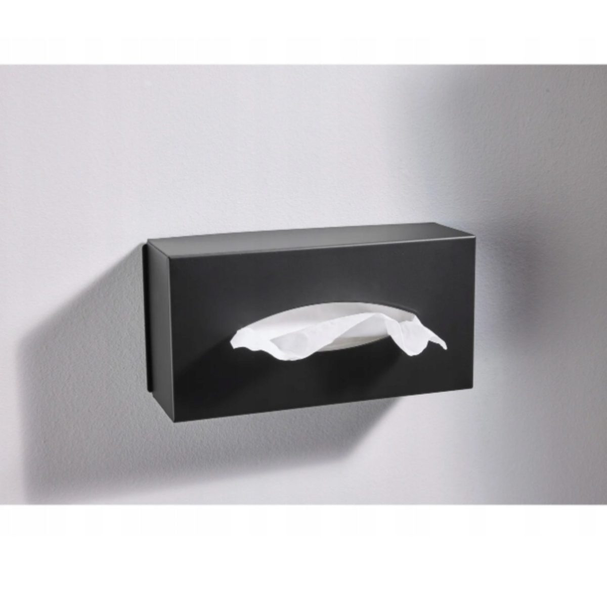 Livarno Home porta fazzoletti nero con coperchio in bambù montato a parete con fazzoletto estratto