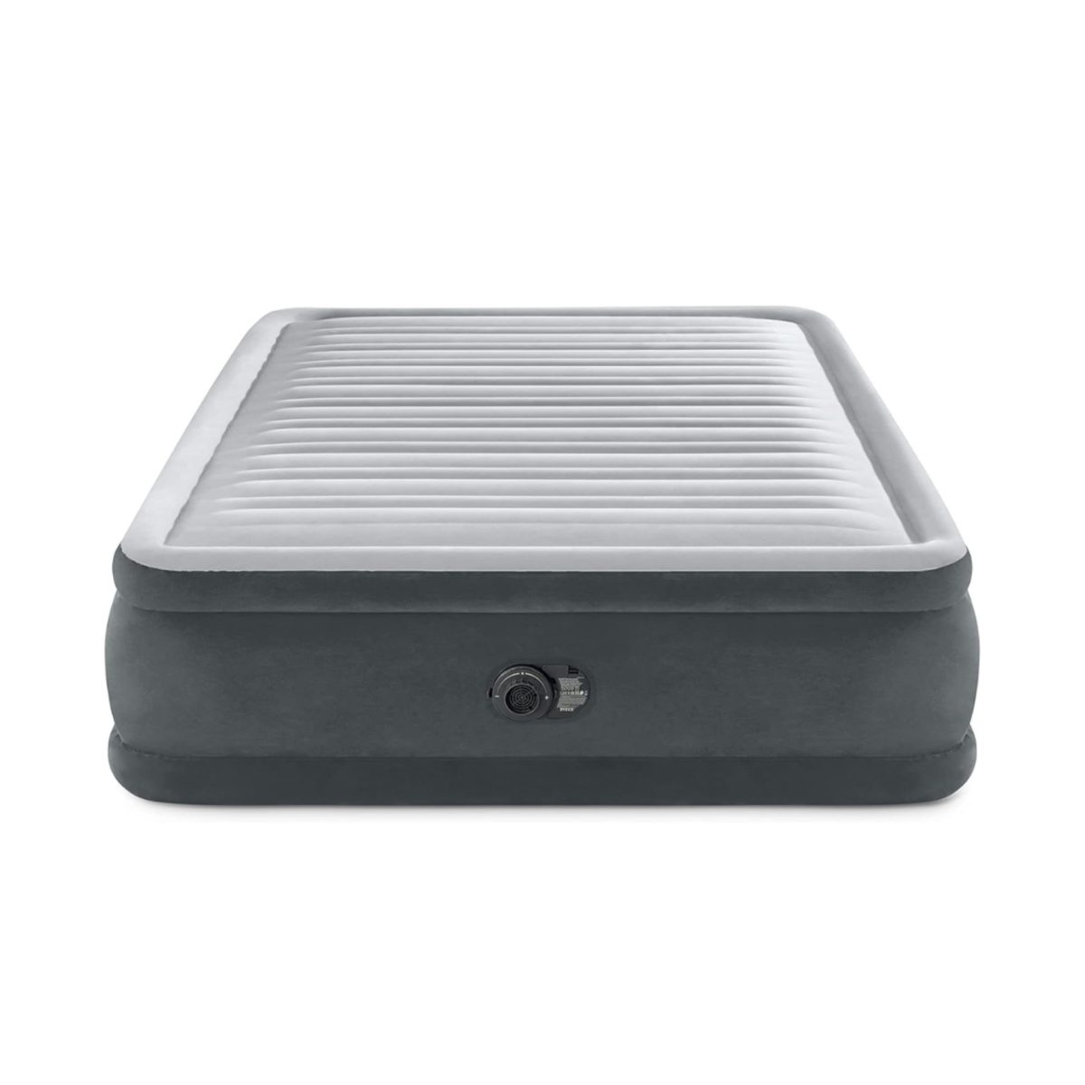 Letto gonfiabile Intex Queen Comfort Plush vista frontale con dettaglio pompa elettrica integrata