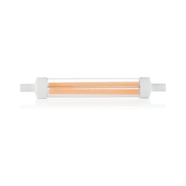 Lampadina Ideal Lux LED Globo E27 8W 4000K trasparente con filamento a vista, vista frontale su sfondo bianco