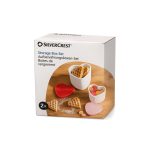 Silvercrest set 2 contenitori snack cuore, confezione originale con esempio di utilizzo con waffle e caramelle