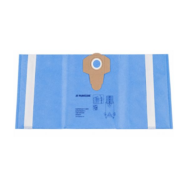 Sacchetto filtrante Parkside PFBW 30 in microfibra da 30 litri disteso, dettaglio attacco in cartone