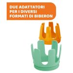 Due adattatori inclusi nel portabiberon Chicco Step Up per diversi formati di biberon