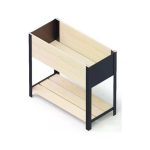 Fioriera rialzata UPYARD ModernBox High 78x36x72 in legno e struttura nera, vista d'insieme vuota con ripiano inferiore