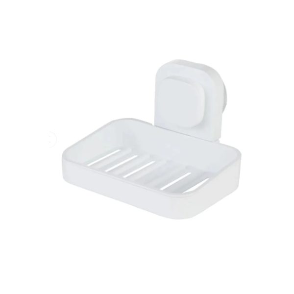Porta sapone Livarno Home bianco con fissaggio a ventosa, vista completa su fondo neutro