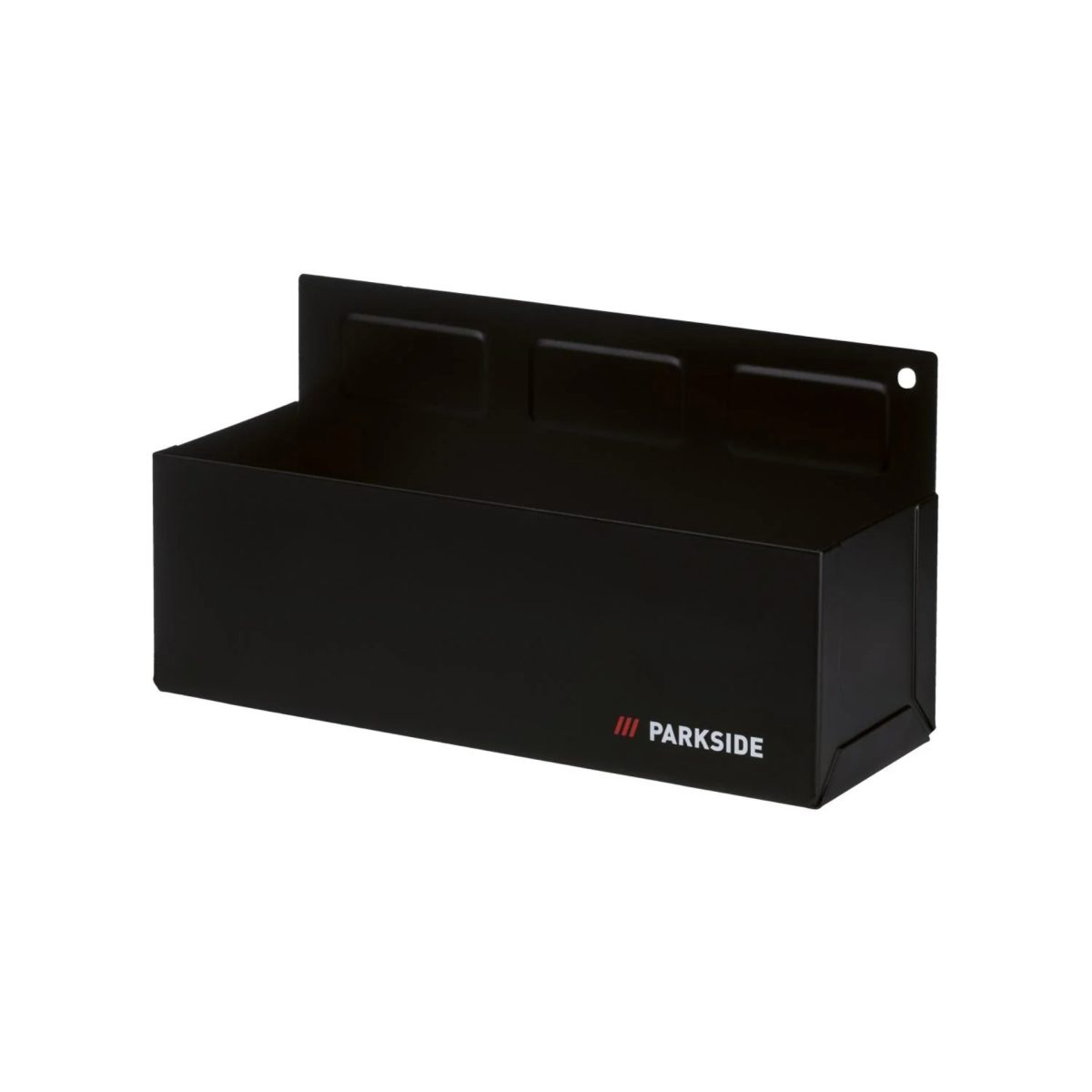 Mensola magnetica Parkside porta spray nera con logo, vista laterale del contenitore