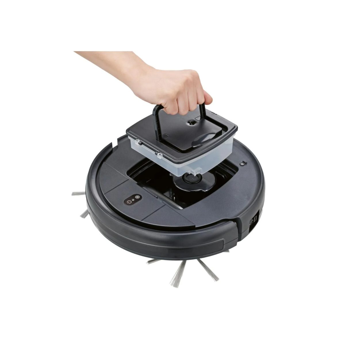 Robot aspirapolvere Silvercrest SSRS A1 ricondizionato con serbatoio polvere trasparente estratto a mano