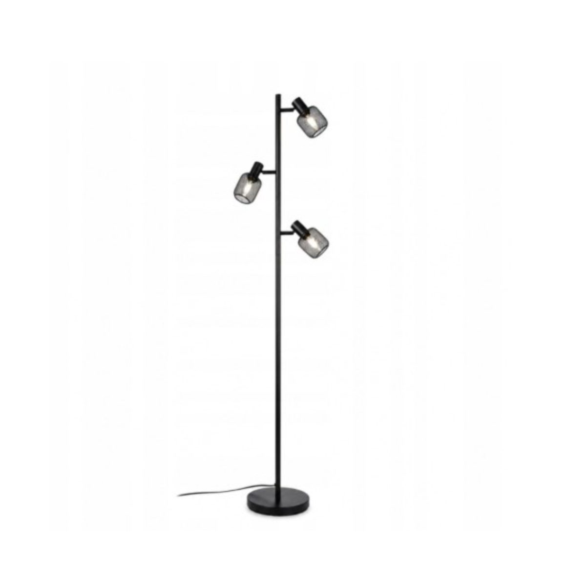Livarno Lampada da Terra Loft Industriale Nera - Frontale Lampada da terra Livarno Loft industriale nera con 3 faretti orientabili E14, vista frontale su sfondo bianco
