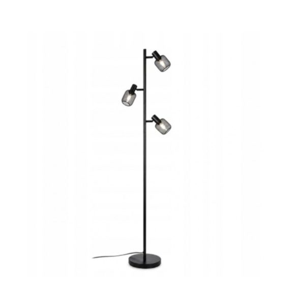 Lampada da terra Livarno Loft industriale nera con 3 faretti orientabili E14, vista frontale su sfondo bianco