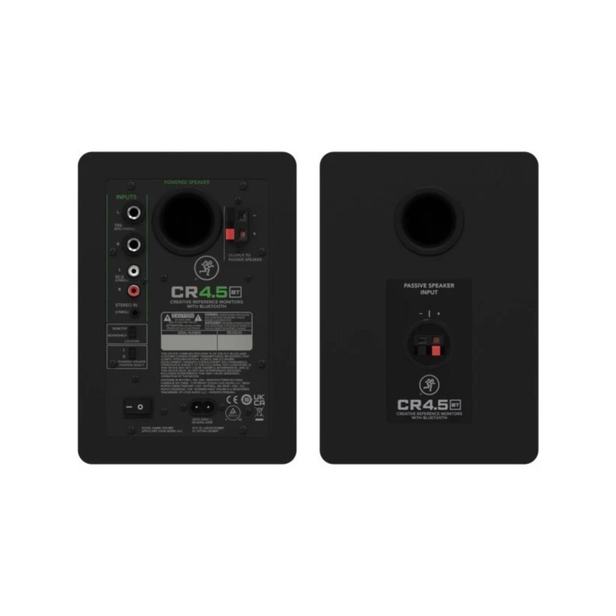 Mackie CR4.5BT retro casse con pannello ingressi TRS RCA, alimentazione e uscita per cassa passiva