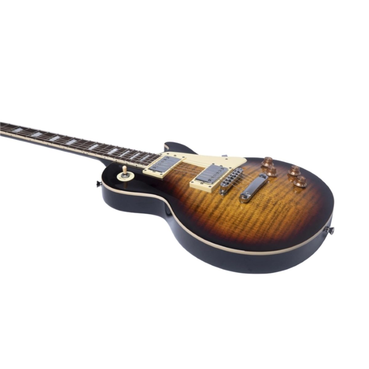 Eko LS-300 Honey Burst dettaglio corpo e manico, pickup humbucker e tastiera in palissandro con inlay