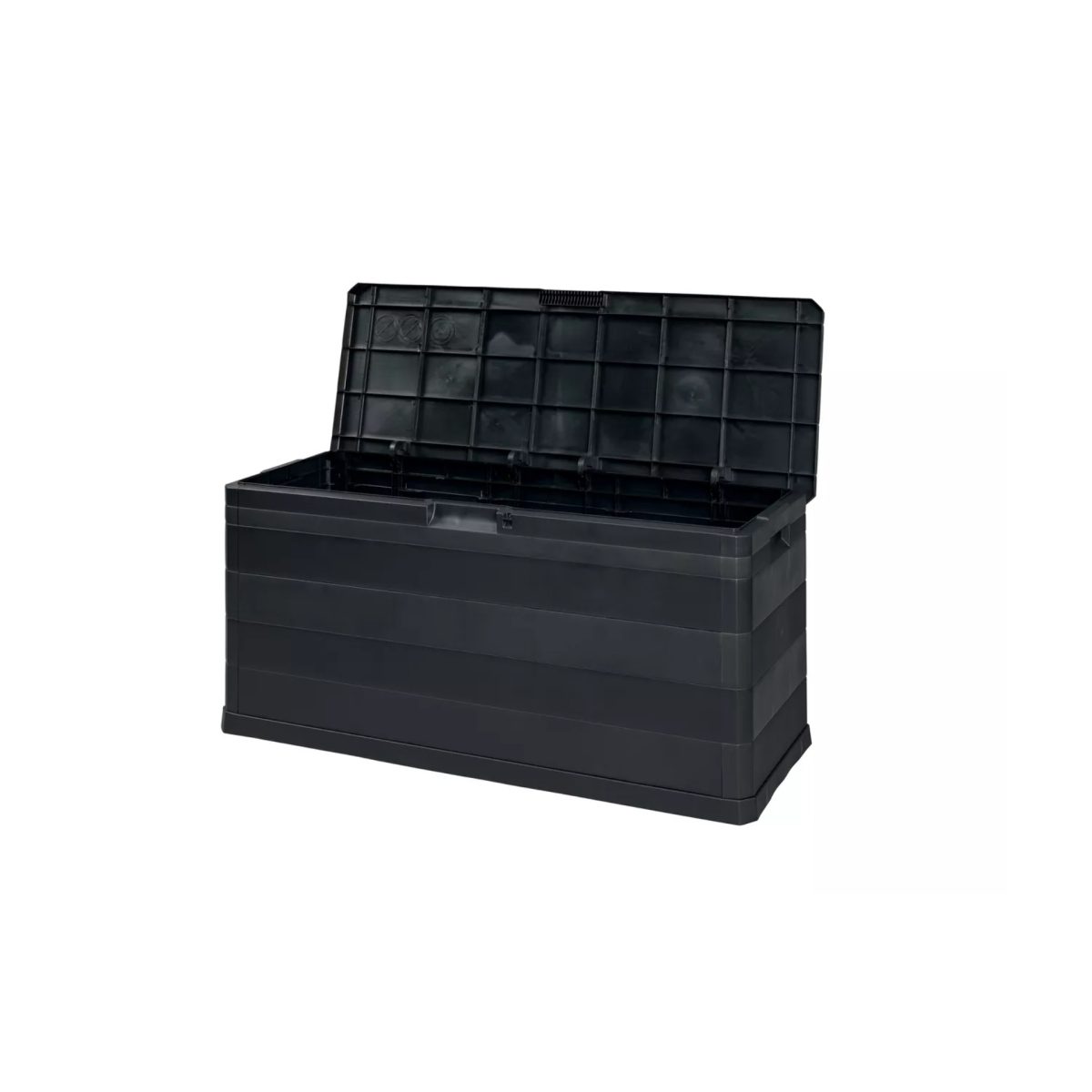 Box Universale da Giardino Parkside 280L, vista con coperchio aperto e vano contenitore vuoto
