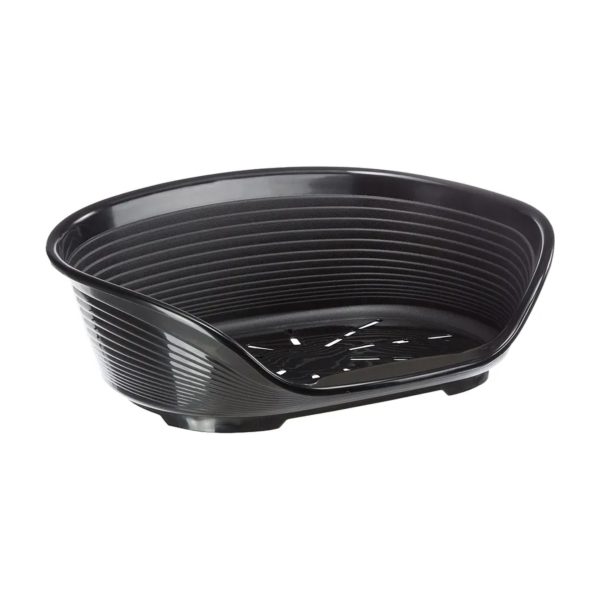 Ferplast Siesta Deluxe 6 cuccia in plastica nera per cani e gatti, vista frontale con fondo forato