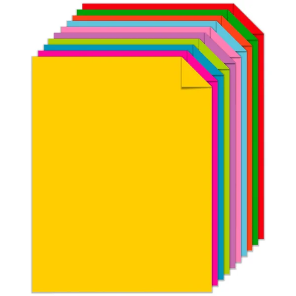 Fogli colorati A4 United Office 200 pezzi 10 colori, vista d'insieme della mazzetta con angolo piegato