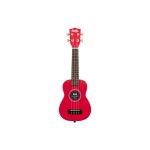 Ukulele soprano Kala Ukadelic Cherry Bomb Red vista frontale con paletta, tastiera e buca armonica