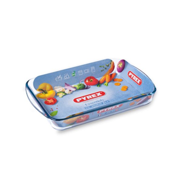 Pirofila Pyrex 40x28 cm rettangolare con etichetta prodotto e confezione originale visibile