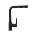 Miscelatore cucina Livarno Home canna girevole 360° finitura nera, vista laterale con doccetta estraibile