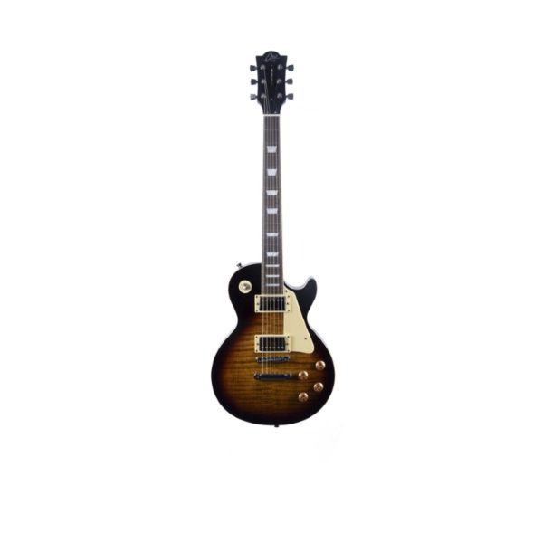Eko LS-300 Honey Burst vista frontale, chitarra elettrica serie Tribute 300 con top fiammato e 22 tasti