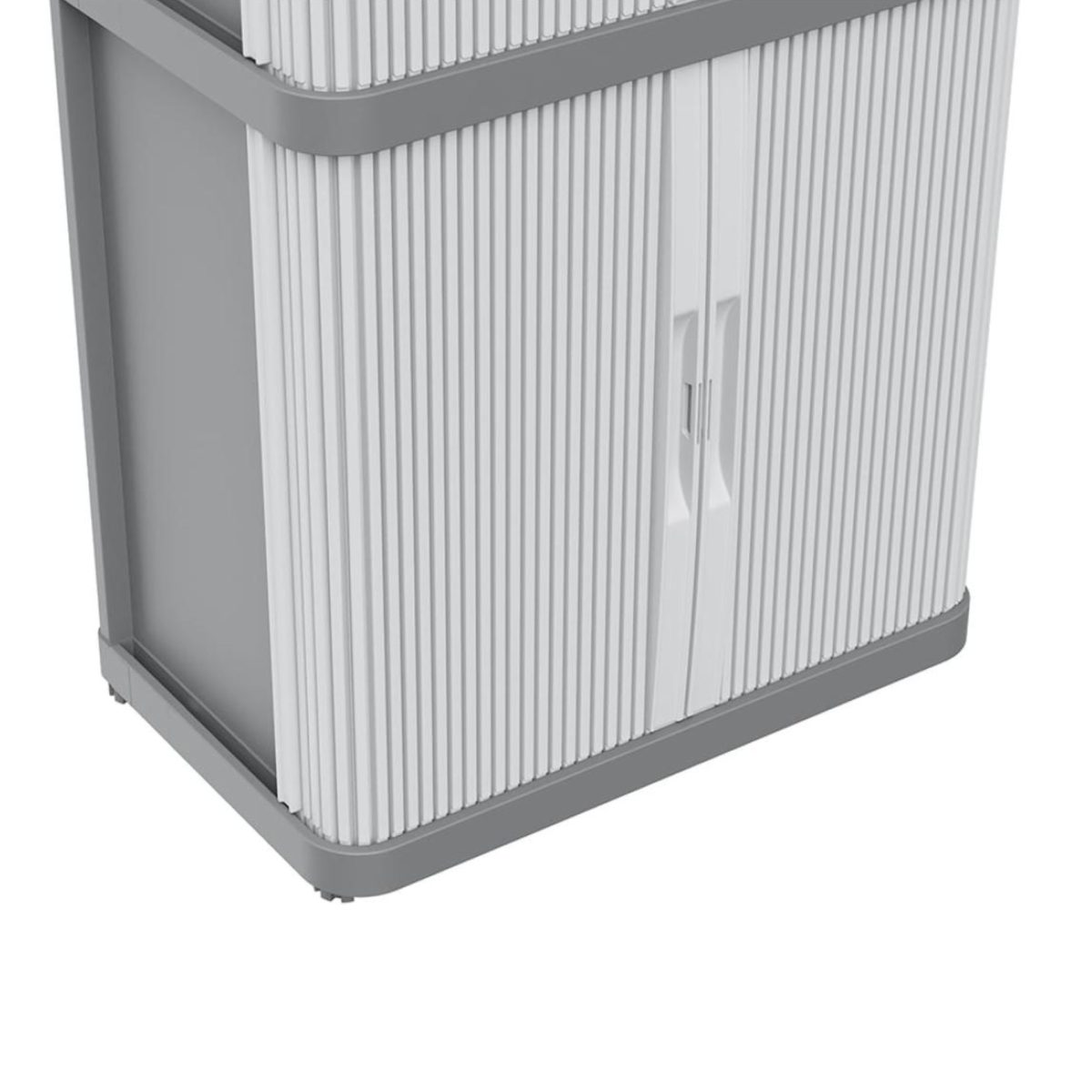 Terry Rolling Space Modular 2, dettaglio base con maniglie delle ante a saracinesca e piedini regolabili
