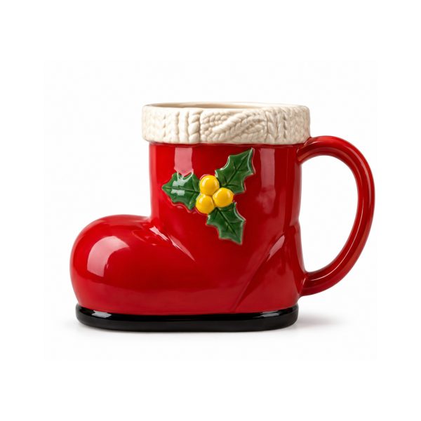 Silvercrest tazza natalizia 350 ml rossa a forma di stivale con decoro agrifoglio, vista laterale
